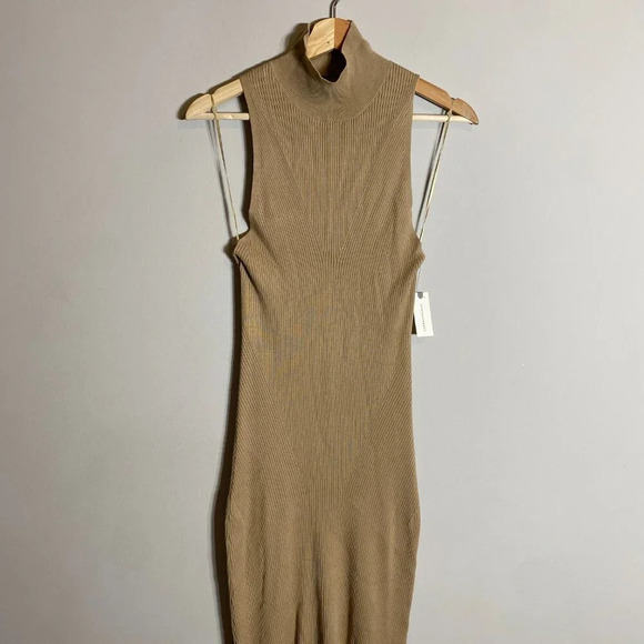 NWT Anthropologie Mock Neck Midi Dress Women's Small Cedar Tan Sleeveless Knit - Picture 8 of 16